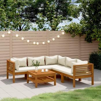 6-Piece Garden Lounge Set with Cream Cushions in Solid Acacia Wood