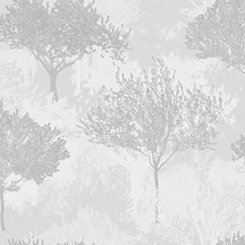 Contemporary Birch Tree Silver Wallpaper - Paste The Wall, 10m x 52cm