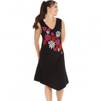 Mamatayoe - Vestido fluido con escote en pico y bordado en el delantero, color negro