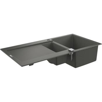 Fregadero composite K500 con escurridor, 1000x500 mm, 1.5 tinas, granit gris