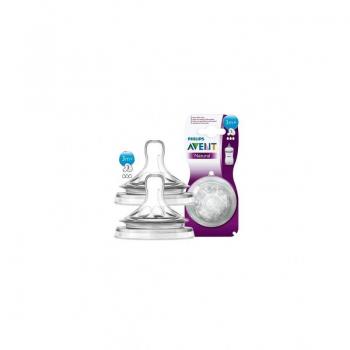Philips Avent SCF043/27 Natural Tetina de Flujo Medio con 3 Orificios, Silicona Ultra Suave y Diseño Espiral Flexible, Transparente, para Bebés de +3 Meses, Pack