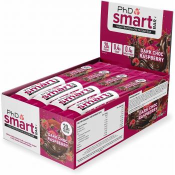 PhD Smart Bars, Pack de Barritas Altas en Proteínas Bajas en Carbohidratos con Delicioso Sabor de Frambuesa y Chocolate Negro