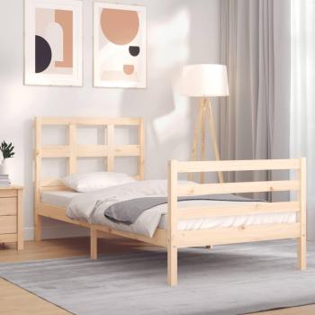 Cama individual con cabecero 90x200 cm en madera maciza color marrón