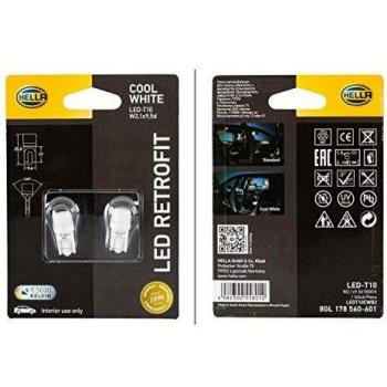 HELLA 8GL 178 560-601 Lámpara - LED - LED Retrofit - 12V - 1W - 5000K - Tipo de portalámpara: W2,1x9,5d - Blister - Cant.: 2