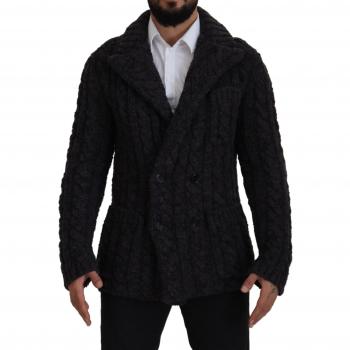 Dolce & Gabbana Black Wool Knit Double Breasted Coat Jacket - IT46 | S