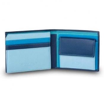 DUDU Cartera Pequeña RFID de Hombre en Piel con Portamonedas Azul