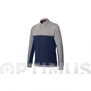 Polo Manga Larga Stretch Bicolor Azul-gris Talla L