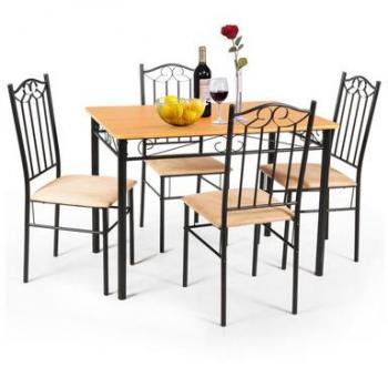 Black Wood and Metal 5-Piece Dining Set with Table and 4 Chairs
