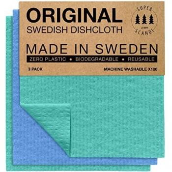 SUPERSCANDI | Bayeta Sueca Super Absorbente, Reutilizable Y Ecologica | Paños De Cocina Biodegradables De Celulosa Y Algodón | Bayeta Cocina | Trapo Cocina, Limpieza | Pack x3, Azul Verde