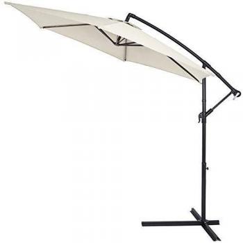 Sombrilla de Patio Cantilever 300cm Crema Aluminio UV80+ con Manivela y Base Cruzada