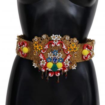 Embellished Floral Crystal Wide Waist Carretto Belt - IT42|M