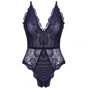 EVELIFE Body Mujer Erótica Ropa Interior Lingerie Sexy Lenceria Encaje Floral Cuello V Una Pieza Lencería Transparente