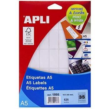 APLI 1866 - Etiquetas A5 blancas 19,0 x 40,0 mm 15 hojas