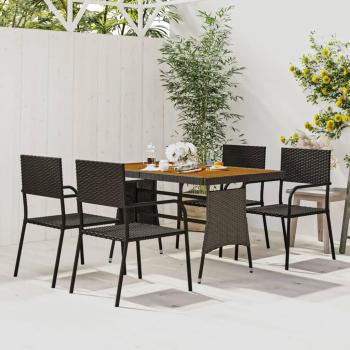 5 Piece Black Poly Rattan Outdoor Dining Set