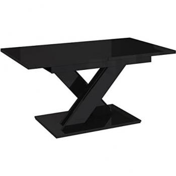 Mesa de comedor extensible Goodyear 103, Aglomerado laminado, color Negro brillante, dimensiones 140 x 80 x 76 cm