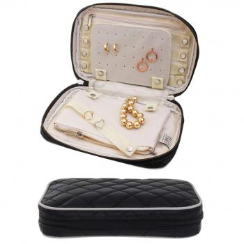 Ellis James Designs Jewellery Travel Bag and Organiser Elegant Pouch with Quilted Exterior and Padded for Protection - Keeps Your Earrings, Necklaces and Other Treasures Neat and Secure - Black