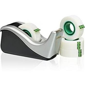 Scotch Dispensador rellenable plateado para Cinta Adhesiva - Incluye 4 rollos de 19mm x 33m - Para la Escuela, el Hogar y la Oficina