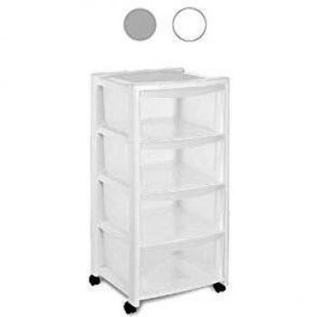 Cómoda Blanca de 4 Cajones con Ruedas, 40x40x80 cm, Stefanplast