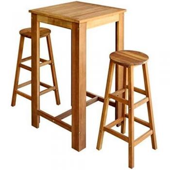 vidaXL Acacia Set Mesa Bar Taburetes 3 Pzas Mesilla Alta Banco Asiento Mueble