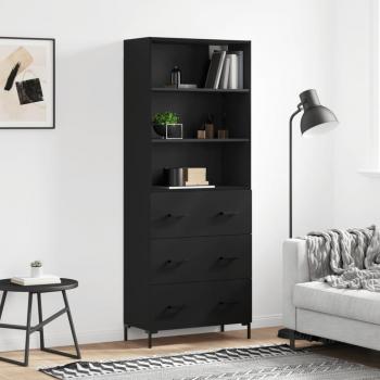 Aparador alto de madera contrachapada negro 69,5x34x180 cm