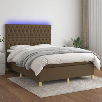 Colchón cama suave con tela LED marrón oscuro 140x200 cm, tipo box spring