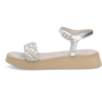 Sandalias con cuña para mujer marca Unisa en color metal (modelo SANDALIA SILVER)