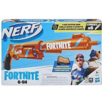 Nerf Fortnite 6-SH Dart Blaster - Camo Pulse Wrap, Hammer Action Priming, 6-Dart Drum, 6 Nerf Elite Darts