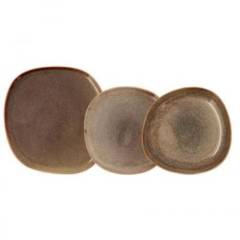Vajilla Cerámica Irregular 12 Piezas Bidasoa Ikonic para 4 Personas Marrón Apto Microondas con Relieves Orgánicos y Brillo Excepcional