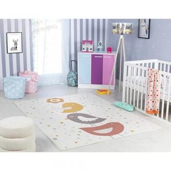 Alfombra Infantil Surya BREDA 160x213 cm, Diseño de Pájaros en Amarillo, Azul y Marrón, Altura 13 mm