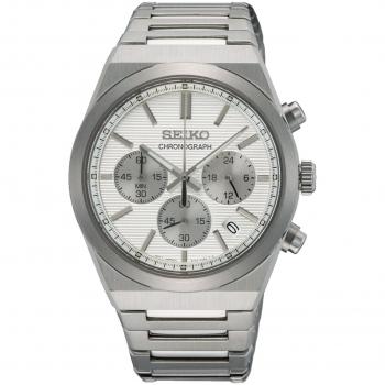 Reloj Seiko Sports Chronograph SSB451P1, analógico, con cronógrafo, diseño deportivo, resistencia al agua, esfera negra y correa de acero inoxidable