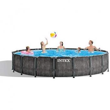 Piscina Desmontable Redonda Intex Prism Frame Greywood con Depuradora, Capacidad 24311L, Color Gris, Diámetro 549 cm x Altura 122 cm