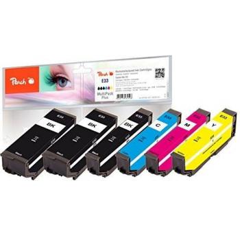 Pack Ahorro Plus de Tintas Compatibles para Epson T3337, No. 33 (6 Cartuchos: 2 BK, PBK, C, M, Y)