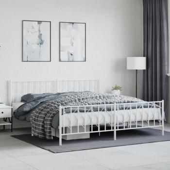 vidaXL Metal Bed Frame without Mattress with Footboard White 193x203cm