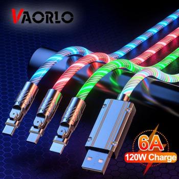 Cable de carga rápida RGB brillante VAORLO 120W 6A para USB Tipo-C y Micro USB, compatible con Xiaomi y Huawei