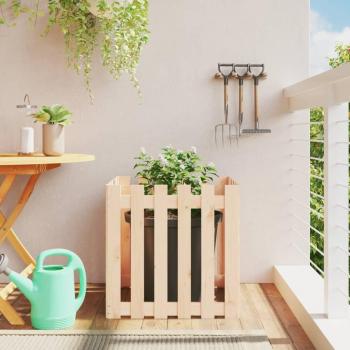 Jardinera con diseño de valla de madera maciza de pino 60x60x60 cm en colores: Pino natural, Pino blanco, Pino negro y más