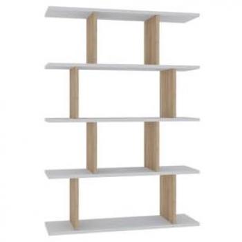Estantería de 4 niveles blanca con decoración en roble, 90 cm, estilo contemporáneo
