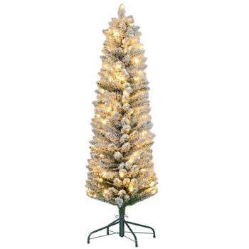 HOMCOM Árbol de Navidad Artificial Nevado 150 cm con 120 Luces LED, 263 Ramas y Soporte de Metal para Salón Verde y Blanco