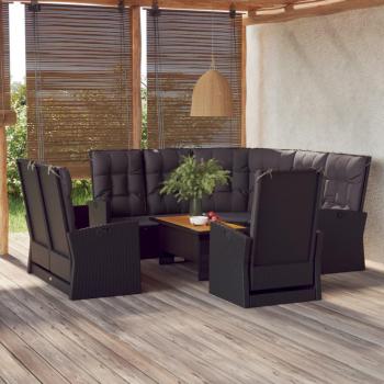 vidaXL 4-Piece Black Poly Rattan Garden Lounge Set with Cushions
