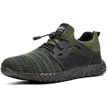 Zapatos de Seguridad Hombre Calzado de Industrial Mujer Puntera de Acero Zapatillas Deportivas de Trabajo Construcción Botas Tácticas Verde-3 EU36
