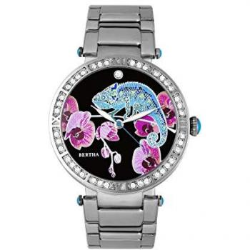 Bertha Camilla Silver Mother-of-Pearl Bracelet Watch with Crystals - Standard Size