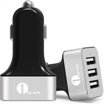1byone 7.2A / 36W cargador del coche de 3 puertos USB con Adaptador IC inteligente, protección de seguridad para los dispositivos de Apple y Android, Plata y Negro