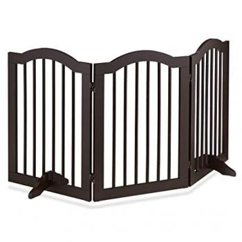 Barrera de Seguridad Plegable para Niños y Perros, con Patas, Redondeada, 70x154x30cm, Marrón - Relaxdays