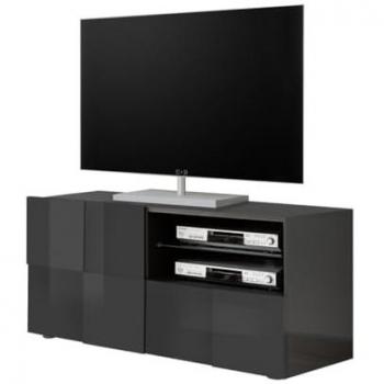 Mueble de TV pequeño L121 cm con 1 puerta y 1 cajón, gris lacado brillante - Dama