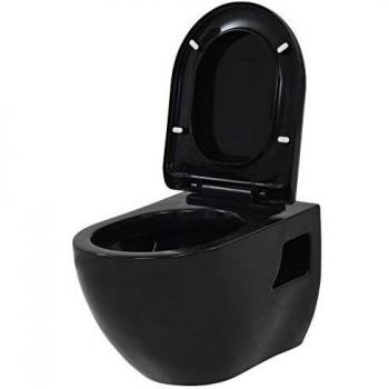vidaXL Inodoro de Montaje en Pared Cerámica Negro Baño Retrete Váter Aseo WC