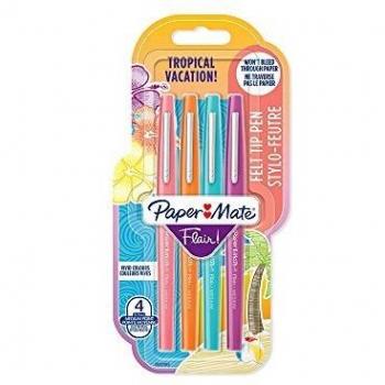Paper Mate Flair rotulador, punta mediana de 1,1 mm, colores Tropical, paquete de 4