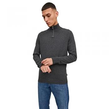 Suéter de hombre Jack & Jones Emil con media cremallera, gris oscuro, corte regular