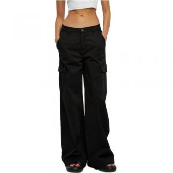 Urban Classics Women's High Waist Wide Leg Twill Cargo Pants - Black