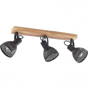 Lindby Raniso foco empotrado moderno de madera de caucho, 3 luces E27 en marrón para salón y comedor