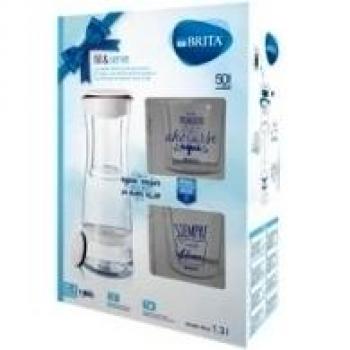 BRITA Fill & Serve Botella con Filtro, 1,3 l + 2 Vasos, Blanco y Granate, 11.5x23.95x37.45 cm, 4 Unidades