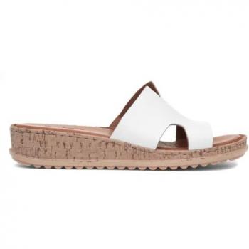 Hush Puppies Women's Eloise White Leather Low Wedge Slip-On Sandals, Size UK 6